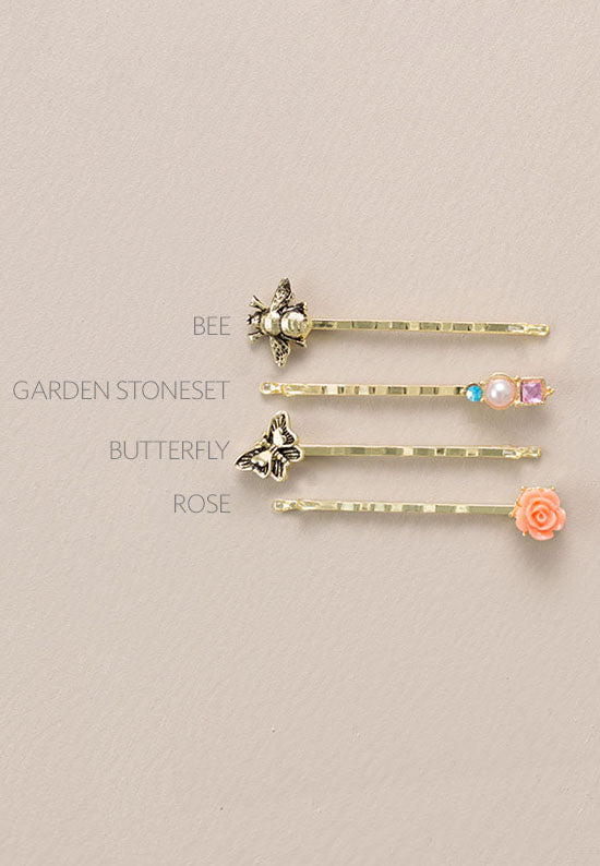 Garden themed brass tone bobby pins.