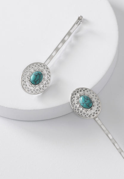 Southwest motif bobby pins with turquoise color stone.