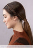 Flexi flip hair clip and hair band made from leopard skin jasper gemstone and burnished copper beads in hair.