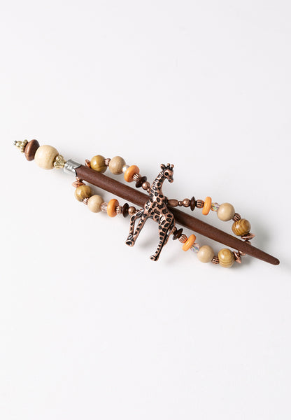 Graceful giraffe with natural wood accents in burnished copper combined with the suggested Erin stick.  