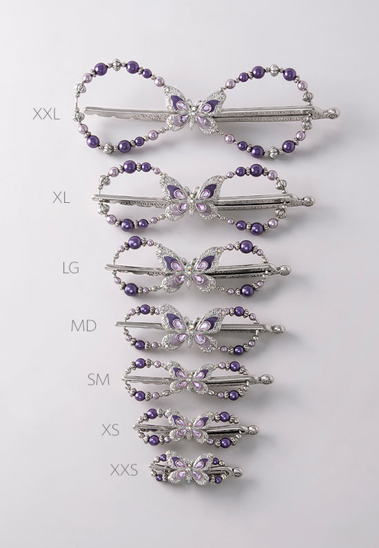 Irene Flexi features a beautiful butterfly with delicately detailed wings and lavender and purple pearls. Shown in all 7 sizes.
