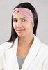 Dusty Rose jersey knit hairband shown in hair.