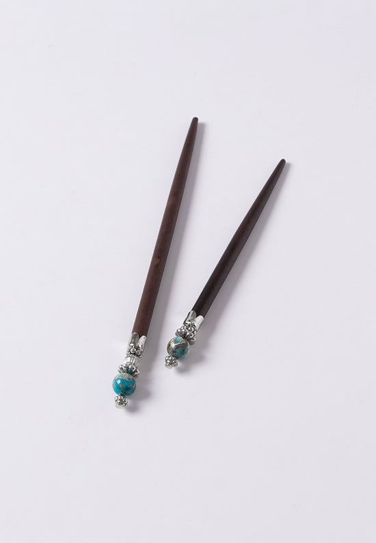 Blue imperial jasper gemstone hair stick.