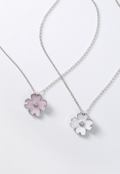 Dogwood necklace features a warm and sumptuous bloom with in pearly white or precious pink.
