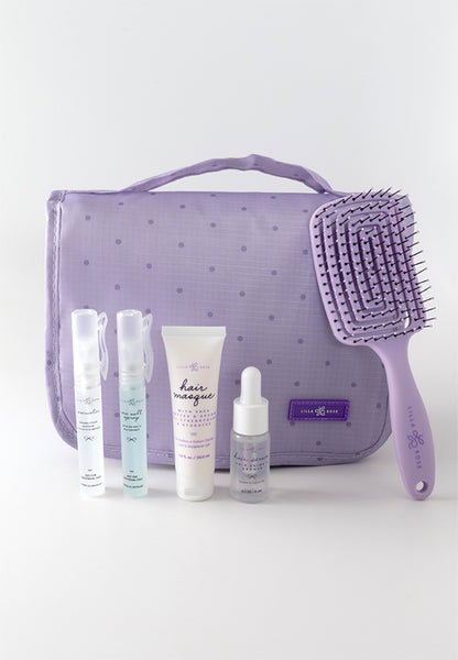 Lavender Travel Bag with purple polka dots