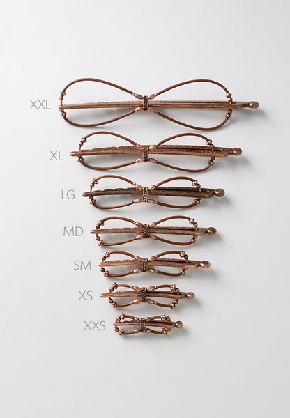 Flexi hair clip with a simple but classic look in antique bronze shown in all 7 sizes