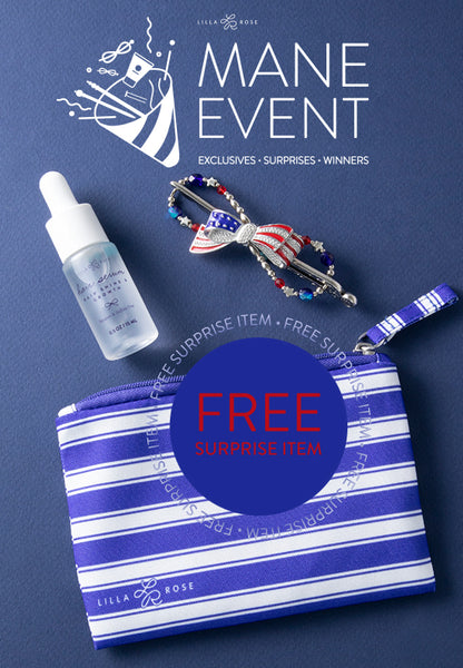 May Mane Event comes with Betsy Flexi Clip, 0.5oz Hair Serum, Striped LR Cosmetic Bag and a Free Surprise Item!!!