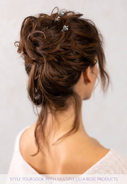 Heart is uniquely etched and finished with antiqued nickel and accent beads and set atop a tapered rich dark wood stick.