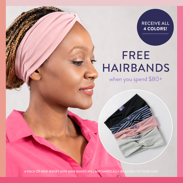 Free jersey knit hairbands in all 4 colors with minimum spending of $80!