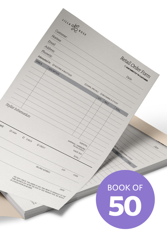 Retail order forms for record keeping and receipt.