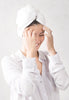 Soft, luxurious white bamboo hair towel with the Lilla Rose logo.