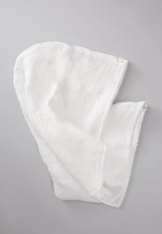 Soft, luxurious white bamboo hair towel with the Lilla Rose logo.